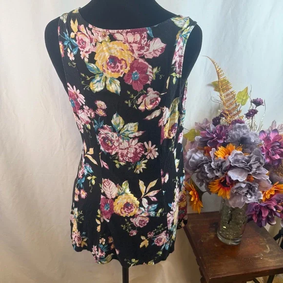 Torrid Floral Babydoll Tank Super Soft Knit Black Pink Size 00 - Picture 3 of 7